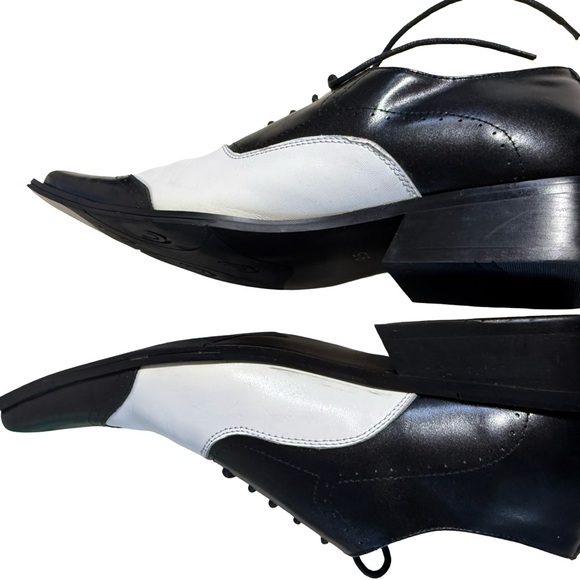 Zota Classic Two-Tone Wingtip Oxfords Black & White Leather Shoes Size 9.5 - Picture 8 of 12